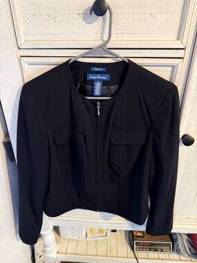 Evan Picone Black Collarless Zip Jacket